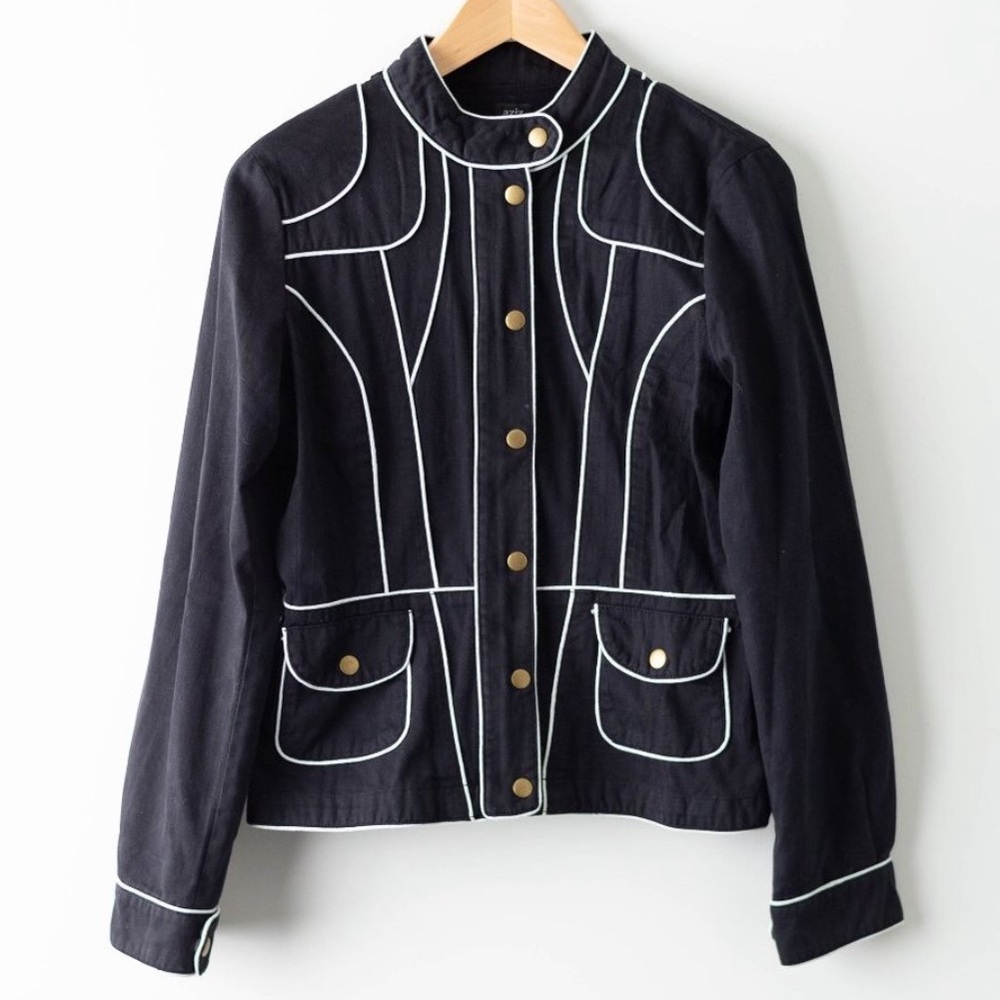 Chic Black Jacket with White Piping